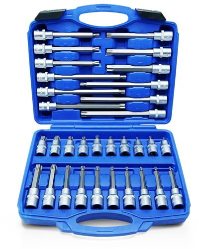 CCLIFE T20-T70 Torx Nuss Stecknuss 32tlg, Schlüssel Set Nüsse Steckschlüssel Bit, 1/2 (12,5mm) Antrieb