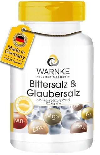 Bittersalz Kapseln mit Glaubersalz - Magnesiumsulfat - 120 Kapseln - vegan | Warnke Vitalstoffe - Deutsche Apothekenqualität