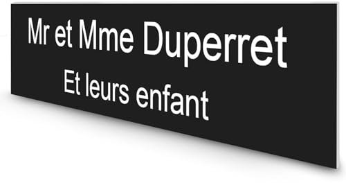 DECOHO - Étiquette Nom Personnalisable boîte aux Lettres Plastique bi-Couche Noir Lettres Blanches - 100x25x0,8 mm - 2 Lignes Gravure Laser Durable - Noir