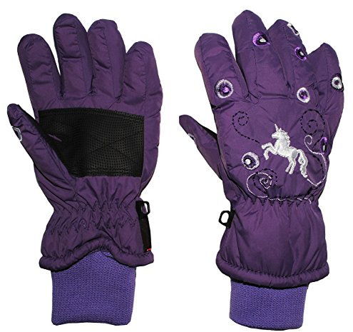 alles-meine.de GmbH Fingerhandschuhe mit Schaft/Strick Bündchen - Einhorn lila/violett - Thermo gefüttert Thermohandschuh - Größe: 5 bis 7 Jahre - wasserdicht + atmungsak..