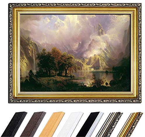 Bild mit Rahmen - Albert Bierstadt Rocky Mountain Landscape 80x60 cm - Gerahmtes Leinwandbild Alte Meister - Antiker Rahmen Gold Barock, Klassisch