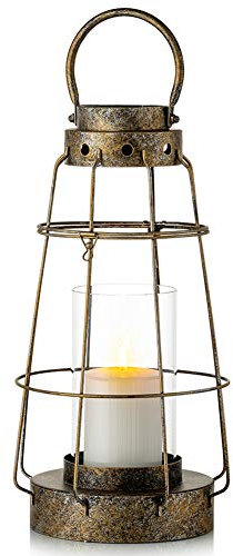 Nuptio Dekorative Laterne, große hängende Hurricane-Stumpenkerzenhalter für Tischdekoration, Vintage-Kerzenlaterne im Used-Look mit Glas für Heimdekoration, Hochzeit, Party, Terrasse, Tafelaufsatz