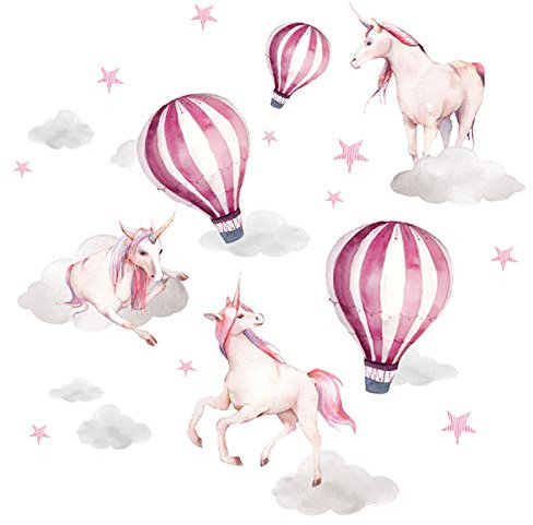 Little Deco Wandtattoo Heißluftballons & Einhörner DL530 M - 104 x 64 cm (BxH)