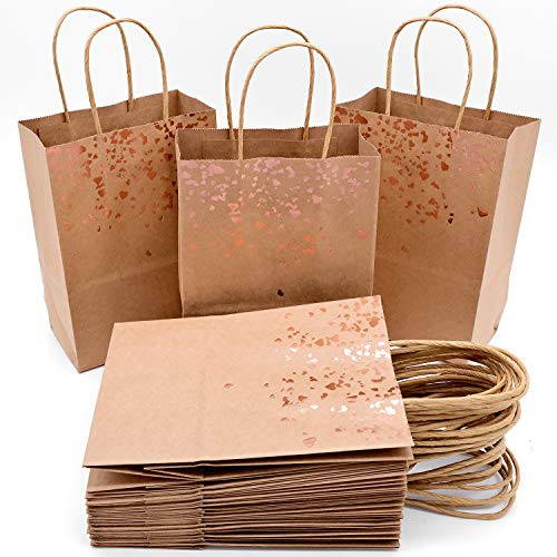 JJQHYC 18 piezas Bolsa de Regalo Bolsa de Papel Kraft con Decoración de Corazón Bronceado y Asas utilisada en Cumpleaños Fiestas Celebraciones de Bodas