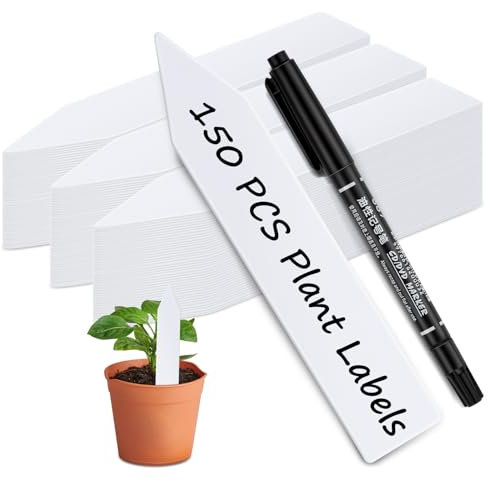 Plastic Plant Labels 150Pcs Plant Tags Plant Markers & Labels Re-Usable Plant Labels for Garden Seed Potted Herbs Flowers Vegetables, White