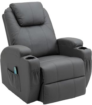 Thanaddo Fernsehsessel Relaxsessel Massagesessel mit Wärmefunktion und Vibration,Fernbedienung 360° Drehbar Grau