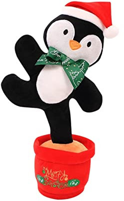 JAWSEU Tanzender Weihnachtsfigur, Tanzendes Weihnachten-Spielzeug mit Aufnahme und Beleuchtung, Plüschtiere Sprechender Pinguin, Mit 3 Liedern, Geschenke für Kinder Erwachsene
