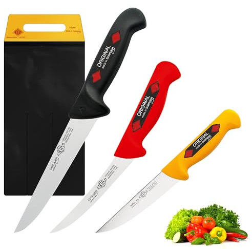 EIKASO Solingen 3-Teiliges Profi Messer Set geeignet als Metzgermesser, Fleischermesser, Schlachtermesser, Ausbeinmesser & Kochmesser aus Molybdänstahl 1.4116 für Profis und Privat (Deutschland)