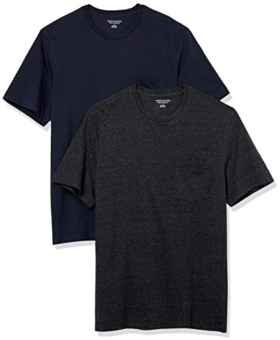 Amazon Essentials Men's T-Shirt Slim-Fit Short-Sleeved Crewneck Pocket, Pack of 2