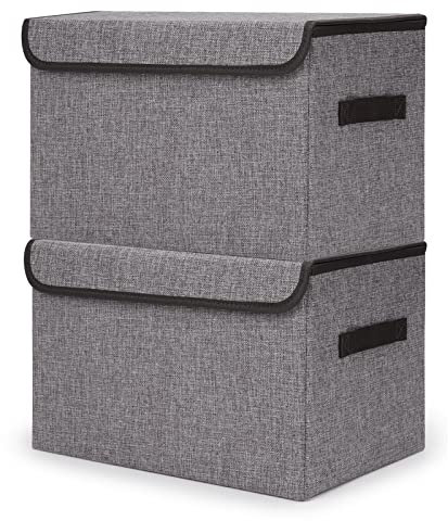 Bagnizer Large 42 Quarts Fabric Storage Bins with Lids [2-Pack] Linen Collapsible Foldable Storage Cubes, Closet Organizer Containers boxes with Handles for Home Office (16.7 x 12 x 12, Gray)