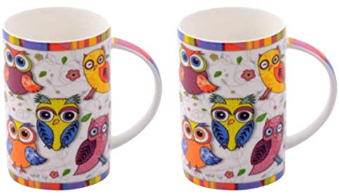 teemando® 2 X Becher Eule Fine Bone China 0,35 l = 2 Becher