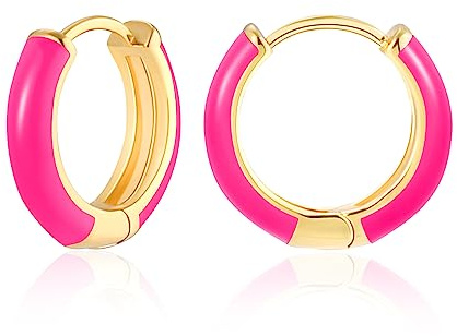 MESOVOR Small Gold Hoop Earrings for Women, 18K Gold Plated Lightweight Huggie Earrings | Enamel Hypoallergenic Earrings Gifts for Girls