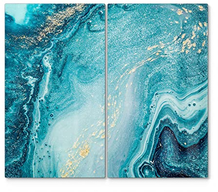 DEQORI Herdabdeckplatten Glas | 2er Set 60x52 cm | Motiv Meer aus Marmor | Ceranfeld Abdeckplatten in Küche | Herd-Abdeckungen universal | Glasplatten & Schneidebretter für Kochplatte