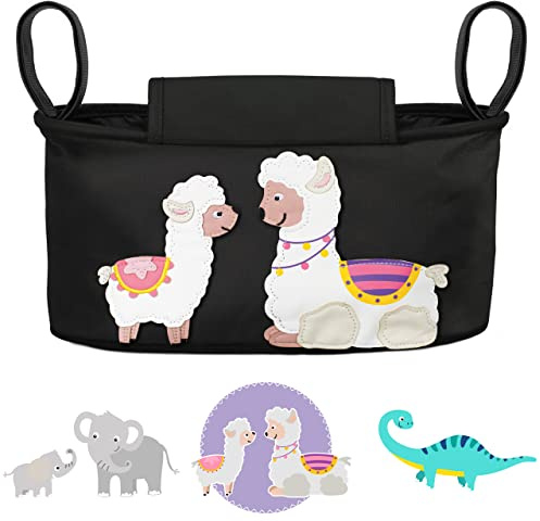 GLÜCKSWOLKE Borsa per Passeggino - 12 Motivi I Organizer per Carrozzina Neonato I Portaoggetti con Dispenser per Salviette I Universale Organizzatore Bambini Bambina I Motivo Alpaca (colore nero)