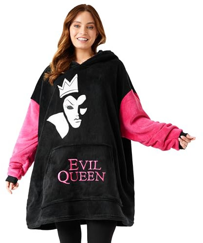 Disney Sudaderas Mujer, Stitch Batamanta de Forro Polar Mujer, Evil Queen Poncho Sudadera Manta Oversize con Capucha (Negro Evil Queen)