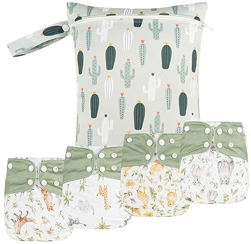 HappyFlute AD10 - Pañales de tela para recién nacidos, ajustables, reutilizables, para niños y niñas (2,7-15 kg, 0-3 años), 1 bolsa húmeda + 4 pañales y 4 insertos, 9 juegos