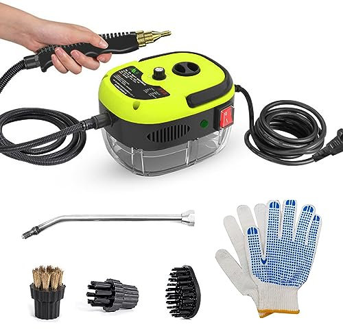 Irishom 2500W Portable Nettoyeur Vapeur Haute Température Pressurisé Vapeur Machine de Nettoyage avec Têtes de Brosse et Gants pour Meubles de Cuisine Salle de Bains Voiture