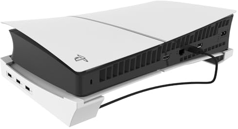 BeisDirect Horizontaler Ständer für PS5 Slim Konsole mit 4-Port USB-Hub, PS5 Slim Zubehör Basishalter für PS5 Slim Disc & Digital Editions, 1 USB 2.0 Schnellladeanschluss & 3 Erweiterte