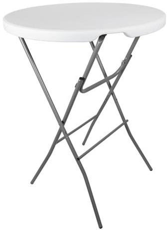 Oxeo Table Mange Debout Pliable - Diamètre 80cm H110cm - Table Haute Pliante de Bar - Plateau résine Structure Acier - 75 - Blanc
