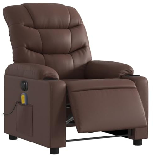 vidaXL Massagesessel Elektrisch, Sessel Verstellbare Rückenlehne Fußteil, Fernsehsessel Relaxsessel mit Liegefunktion, Liegesessel Polstersessel Ruhesessel, Braun Kunstleder