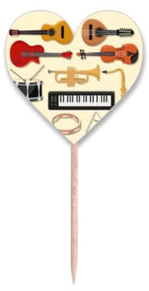 E-Piano Posaune, Gitarre, Musik, Zahnstocher, Flaggen, Herz-Label, Cupcake-Picks