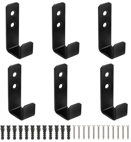 AOROPS 6 Stück Schwerlast Wandhaken, J Form Schwerlasthaken, Schwarz Kleiderhaken Wandhaken zum Schrauben Garderobenhaken Schwerlast für Aufhängen Sperrige Artikel Wandhalterung