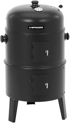 Uniprodo UNI_BG_03 Räuchergrill 3 Ebenen Temperaturanzeige Räucherofen Holz Räuchertonne Holzräucherofen