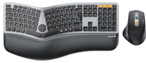 ProtoArc EKM01 Plus Tastiera e Mouse Ergonomica Wireless, Ergo Tastiera Mouse Bluetooth, Split Keyboard Design Diviso Layout Italiano, Poggiapolsi, Ricaricabile, Multi-Dispositivo, per Windows/Mac OS