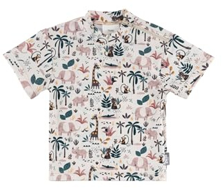 Sterntaler Badeshirt Kurzarm Safari – UV-Schutz 50+ Schwimmshirt mit Reißverschluss in der Schulternaht – Jungen UV Shirt – Kinder Bademode für Schwimmbad und Strand, Ecru, Größe 104