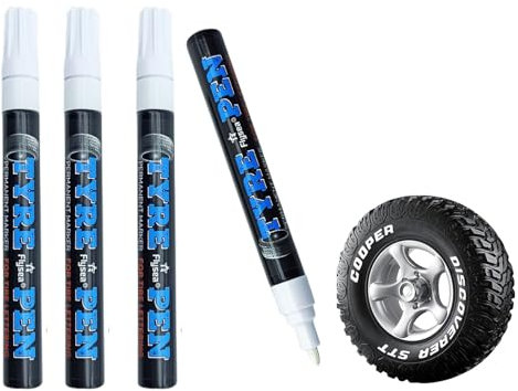 Landrain 4 Stück Lackstift Auto Weiß, Reifenstift Weiß Wasserfest, Auto Reifenmarker Reifen Lackstifte für Auto Motorrad Reifen