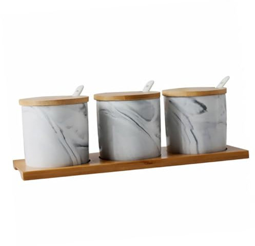 COLLBATH 1set Barattoli Per Spezie Ceramica Con Design Marmorizzato Contenitori Per Condimenti Con Coperchi Per Cucine e Ristoranti Facili Da Pulire e Ampia Capacità