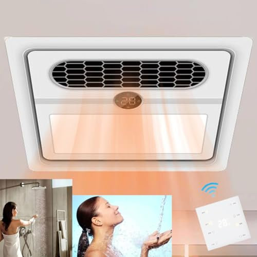 Vcyex Extracteur d'air avec Ventilation Télécommandée Chauffage Soufflant LED 2 Niveaux, Ventilation, Affichage De La Température Adapté pour Salle De Bain Et Toilettes 13,8 * 13,8 Pouces