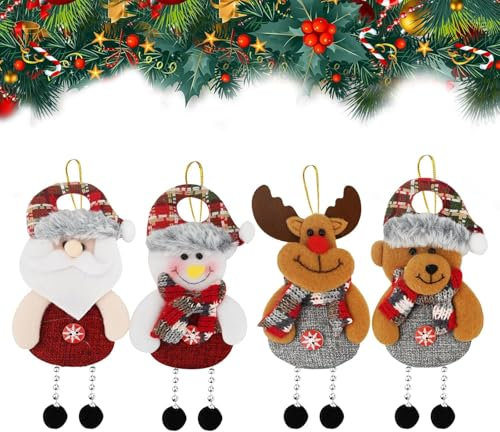 4 Stück Weihnachtsmann Deko Anhänger, Weihnachtsbaumschmuck, Lustiger Weihnachten Deko, Weihnachtsanhänger 18cm Anhänger aus Plüsch als Weihnachtsbaum Dekoration