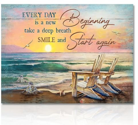 Dazzlewall Vintage Beach Ocean Wall Art Poster Sea Turtle Bathroom Prints, Inspirational Quotes Wall Poster for Bathroom Bedroom Office Decor 12x16 in Unframed