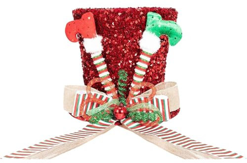 Grande punta per albero di Natale – Punta di Natale per alberi, punte 'albero di Natale cilindro | Decorazione per albero di Natale con nastro fiocco, punta 'albero, cappello, cappello rosso