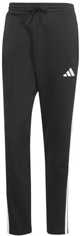 adidas Men's Essentials Three Stripes Fleece Open Hem Pants, Black/White, M