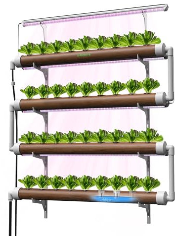 DPROOTS NFT Hydroponics Growing System，36 Pods Wall-Mounted Indoor Garden，Full Spectrum Grow Lights and Powerful Water Recycling System，Opaque PVC-U Hydroponic Pipes，Suitable for Leafy Greens