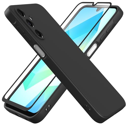 HHUIWIND Funda para Samsung Galaxy A16 5G con Protectores de Pantalla,Carcasa Protectora Movil Silicona Ultra-Fina Gel Estuche Case - Negro