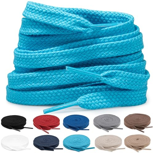 TULMERO 2 par skosnören 100 % bomull – sneakers platta skosnören 8 mm breda platta sneakers Shoelace, ersättning skoband för sneakers, Himmelsk blå, 150