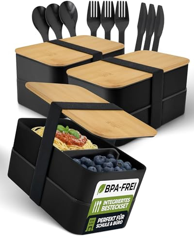 Moritz & Moritz 3er Set Bento Box Japanisch - Perfekte Lunchbox für Erwachsene und Kinder - Brotdose mit Fächern - Ideal für die Arbeit, Schule und Unterwegs