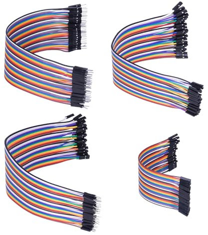 4 Pcs Breadboard Jumper Ribbon Cables Kit, 20cm+15cm Multicolored Dupont Wire, 40Pin Male to Female, 40Pin Male to Male, 40Pin Female to Female, Ribbon Cable Connector Compatible With Arduino Projects