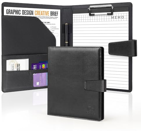 NOTEZMATE A5 Klemmbrett Schreibmappe Mit Magnetschluss, Portfolio Padfoliomit Papier und Stift, Ordner Klemmbrettmappe DIN-A5 aus PU-Leder, Dokumentenmappe Schwarz für Reisen, Büro & Meetings