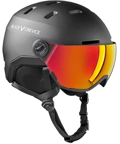 BLACK CREVICE Skihelm Wengen I Skihelm mit Visier aus Polycarbonat I Herren & Damen I Leichte Double-Inmould-Technologie I Atmungsaktiver Ski-Helm I Größenverstellbar (Schwarz, L)