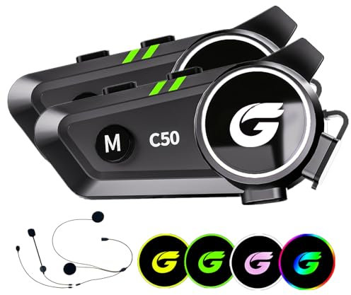 Zhongreat Motorcycle Helmet Bluetooth Headset with Stereo Sound, C50 2-Way 1000M Communication System Intercom Speakers with CVC Noise Cancellation, Music Control, Waterproof IP67 for Helmets, 2 Pack