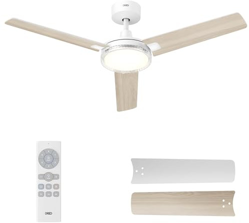 DREO ventilateur de plafond avec lumière et télécommande 132 cm, ventilateur blanc, 5 températures de couleur CCT, LED dimmable 6 niveaux, 6 vitesses, moteur CC réversible silencieux, minuterie 1/4/8h