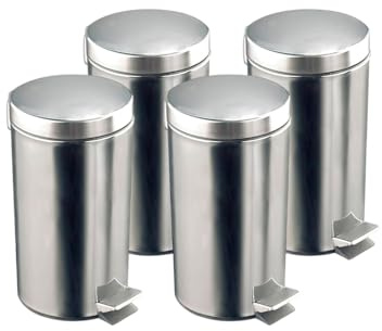 Rocada | Papelera con Pedal - Acero Inoxidable - Cubo Interior Extraíble - Capacidad de 12 Litros - Pack de 4 Unidades - Diseño Práctico para Cocina, Baño y Espacios Comunes