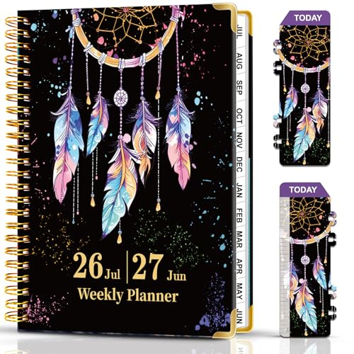 Wochenplaner, Juli 2026 - Juni 2027 Notizbuch A5 für Woche, 21,5 x 16 cm Planner mit Kalender 2026 2027, Hardcover Terminplaner für Schule und Büro mit Hübschem Lesezeichen