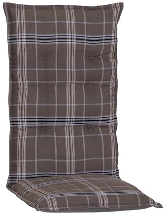 Beo® Gartenstuhlauflagen Brilon | Waschbar & Atmungsaktiv | Made in EU | Öko-Tex Standard | 6cm Polsterung | Hochlehner Auflage Karo braun | UV-beständig | Sitzkissen Outdoor