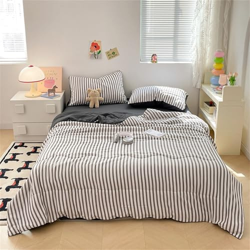 Odot Bettdecke Ohne Bezug Nutzbar Sommer, 2,5 Tog Waschbare Bettdecke Ohne Bezug Dünne Sommerbettdecke Leicht Doppelseitige Sommerdecke für Sofa Bett (Graue Streifen,150 * 200cm)