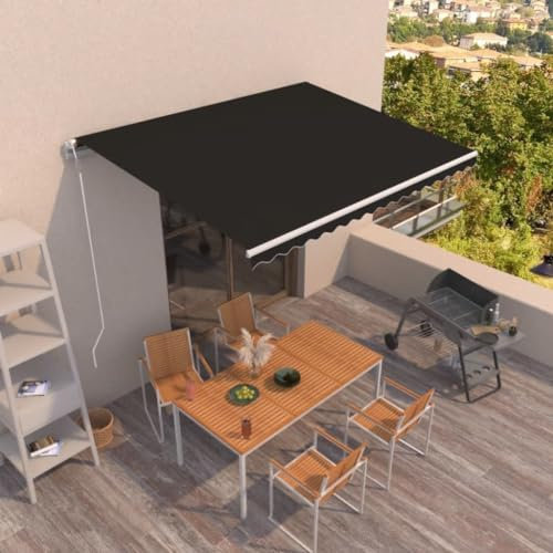 IKAYAA Elektrische Gelenkarmmarkise 450 x 350 cm Markise Automatisch Sonnenmarkise, Sonnenschutz, Terrassenmarkise, Klemmmarkise, Anthrazit
